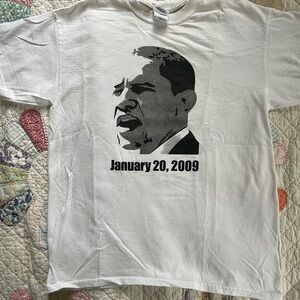 Obama Silkscreen Silhouette Gildan White Graphic Tee January 20, 2009
